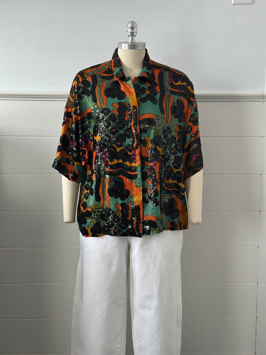 1980s Abstract Sequin Blouse