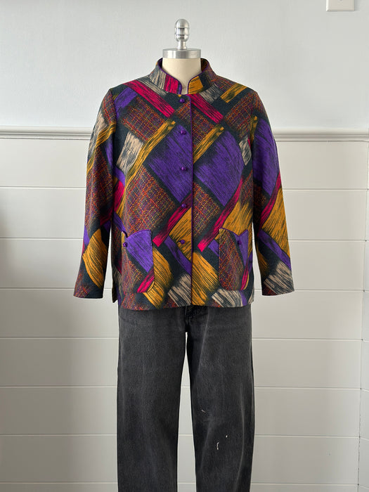 Vintage Abstract Mandarin Collar Top