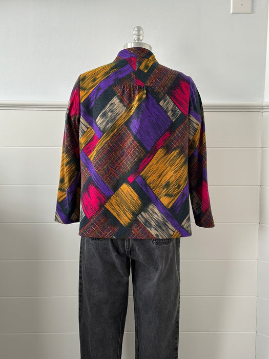 Vintage Abstract Mandarin Collar Top