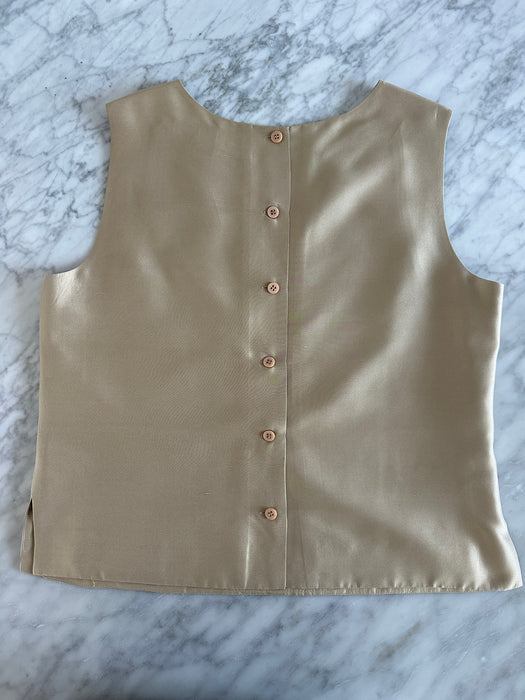 1990s Sleeveless Back Button Blouse