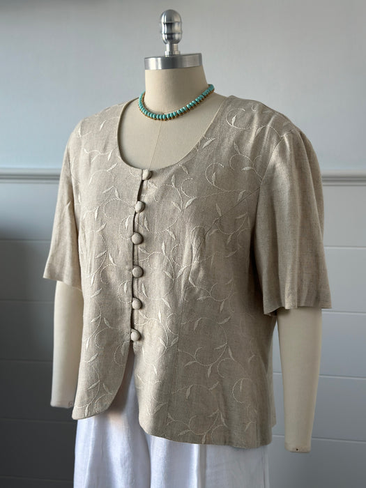 1980s Linen Floral Vine Blouse