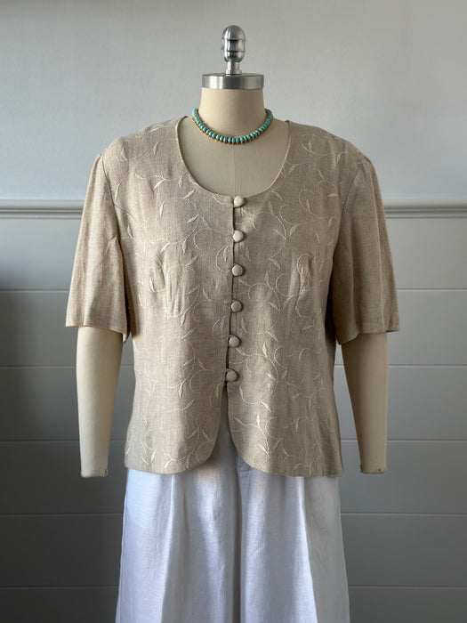 1980s Linen Floral Vine Blouse