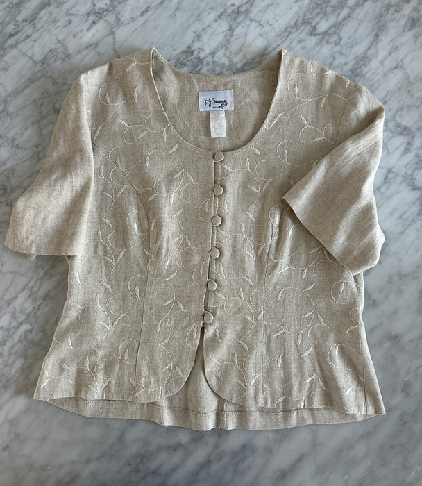1980s Linen Floral Vine Blouse