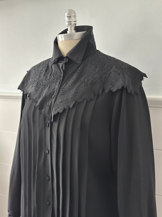 1980s Pleated & Beaded Blouse