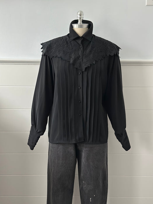 1980s Pleated & Beaded Blouse