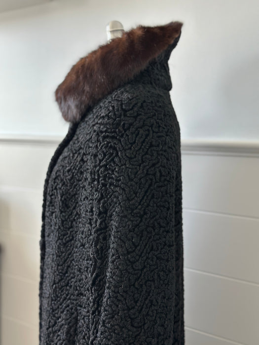 1960s Wool Faux Fur Coat with Mink Collar