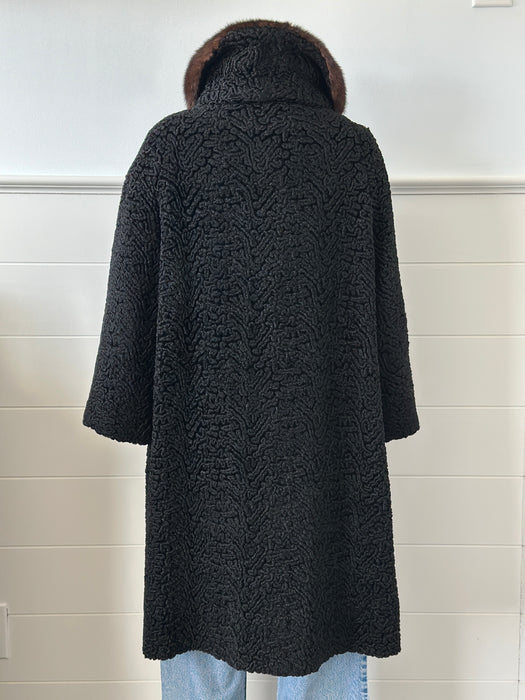 1960s Wool Faux Fur Coat with Mink Collar