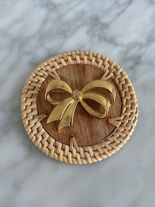 Gold and Crystal Bow Brooch