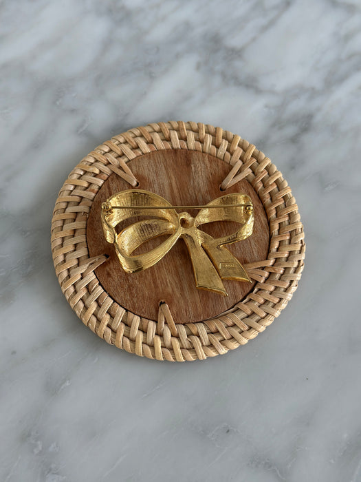 Gold and Crystal Bow Brooch