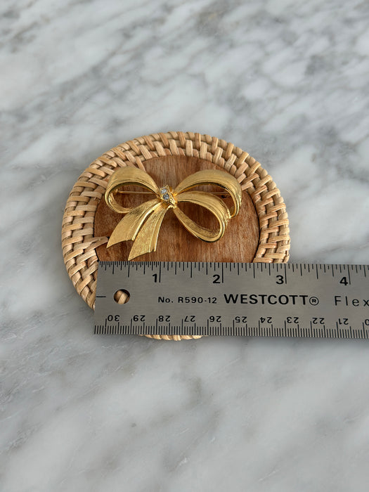 Gold and Crystal Bow Brooch