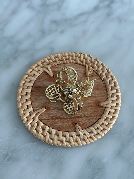 Gold Bow and Pearl Brooch