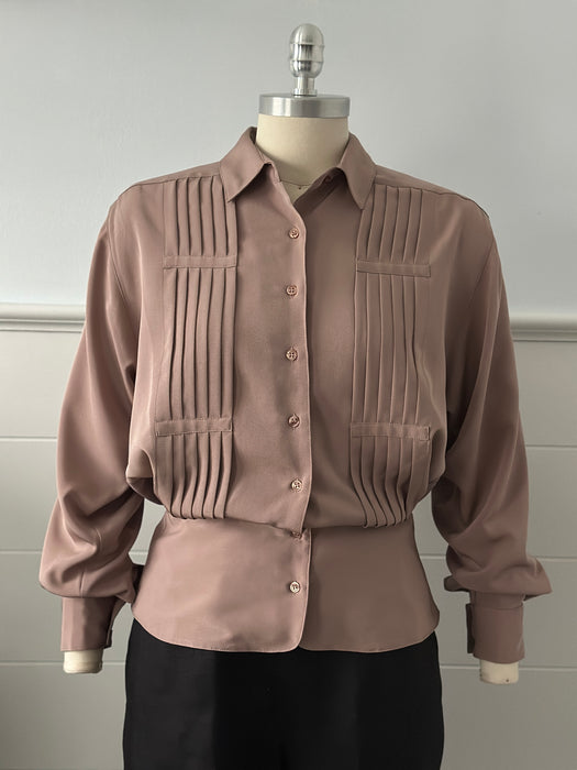 1980s Peplum Pleated Blouse