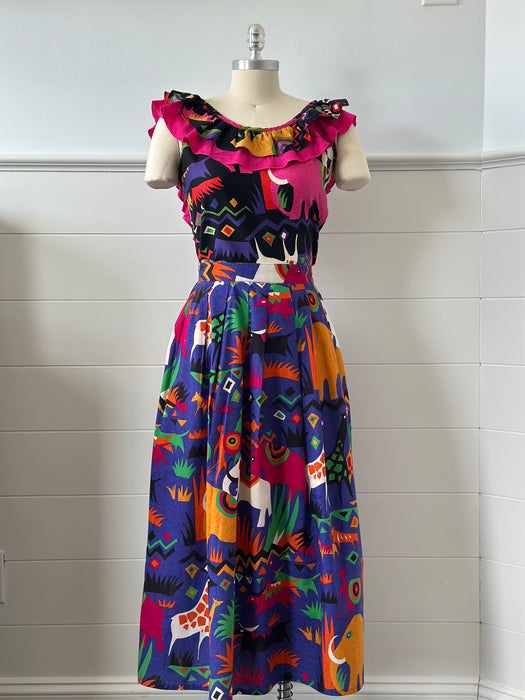 1980s 'Colorful Safari' Skirt Set