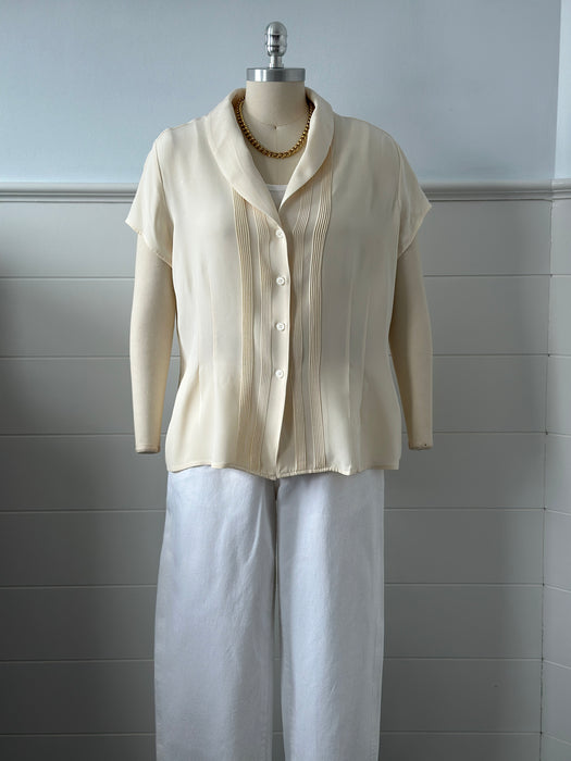 1990s Jones New York Silk Pleated Blouse