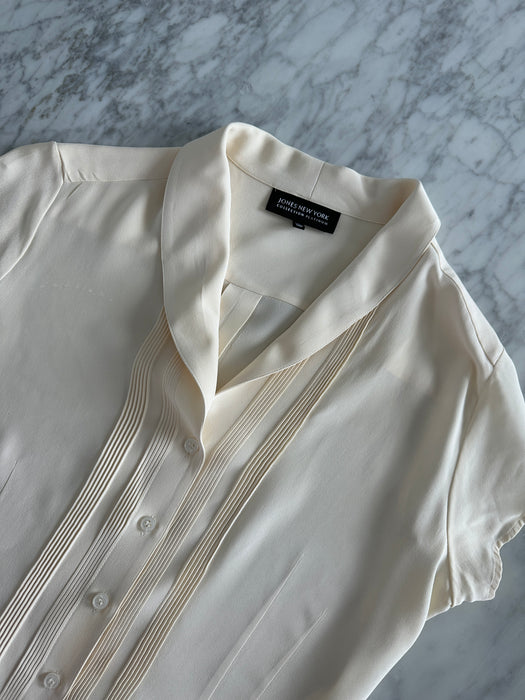 1990s Jones New York Silk Pleated Blouse