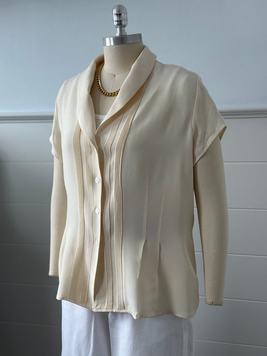 1990s Jones New York Silk Pleated Blouse
