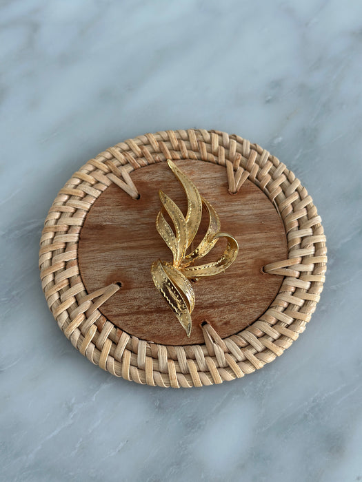 Gold Curled Leaf Brooch