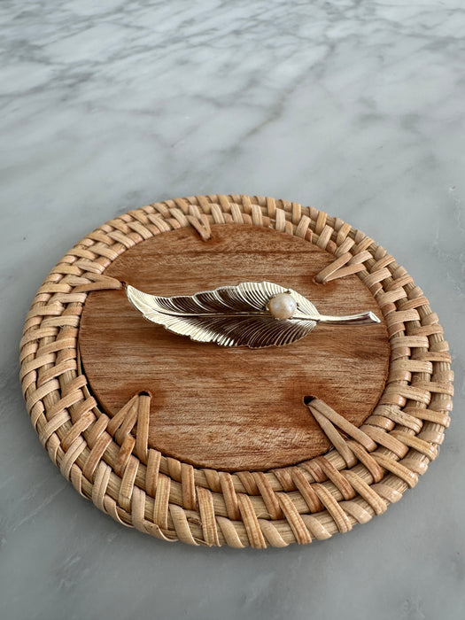 Vintage Feather and Pearl Brooch