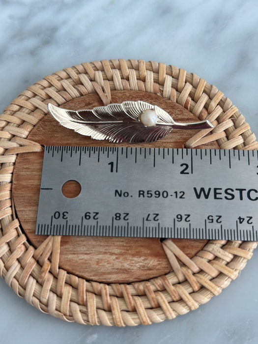 Vintage Feather and Pearl Brooch