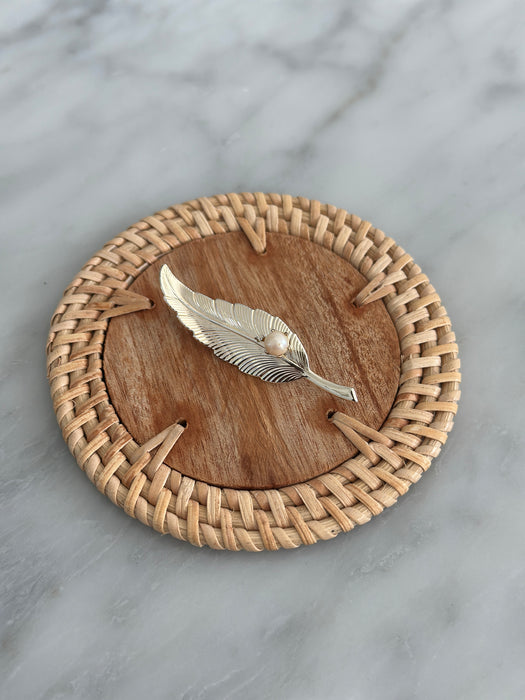 Vintage Feather and Pearl Brooch