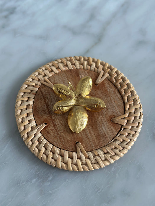 Gold Flower and Pearl Brooch