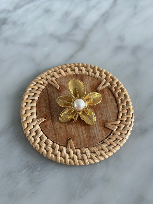 Gold Flower and Pearl Brooch