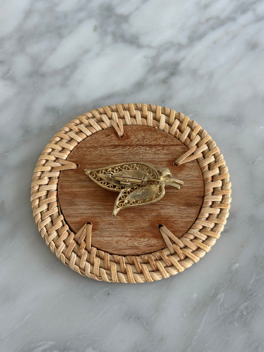 Gold Pearl Leaf Brooch