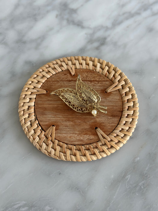 Gold Pearl Leaf Brooch