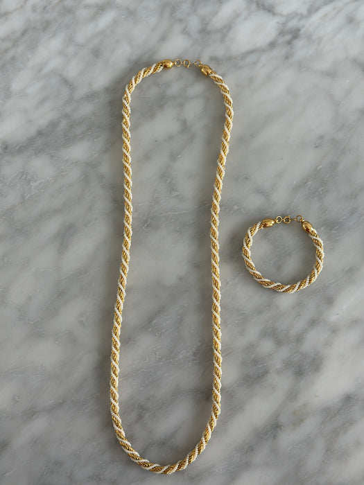 Gold and Pearl Rope Necklace and Bracelet