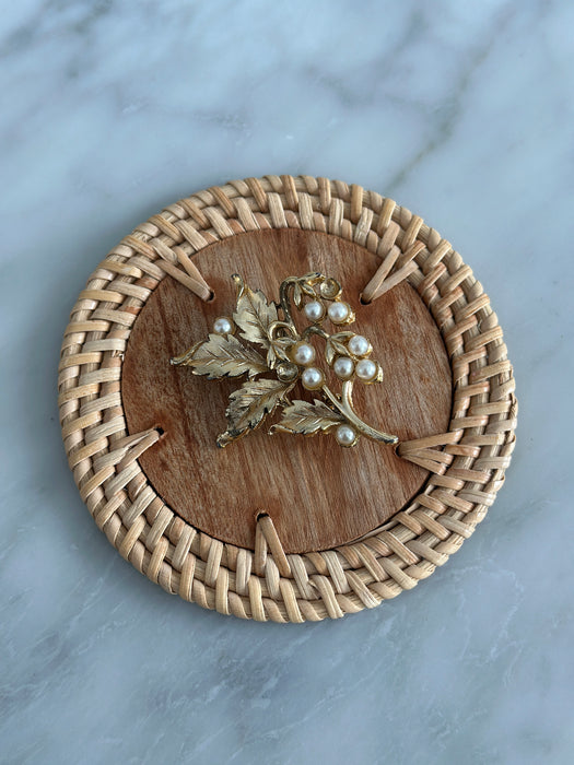 Gold and  Pearl Leaf Brooch II