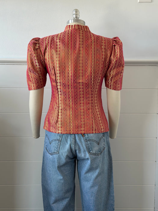1980s Puff Shoulder Brocade Top