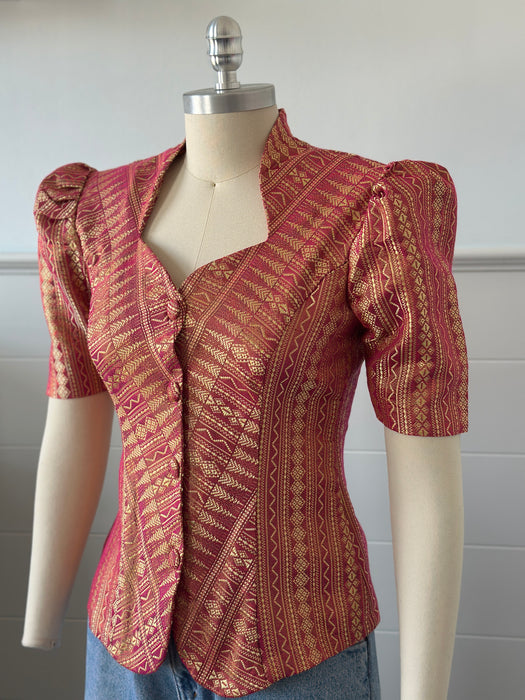1980s Puff Shoulder Brocade Top