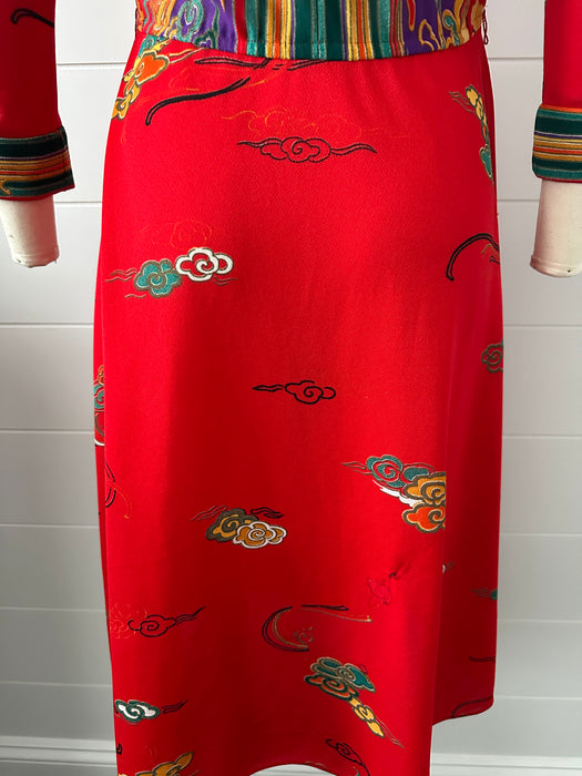 1970s Floral V-Neck Dress