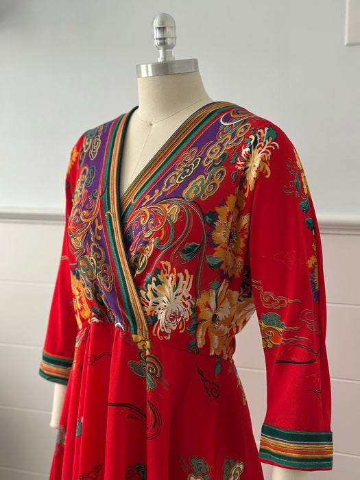 1970s Floral V-Neck Dress