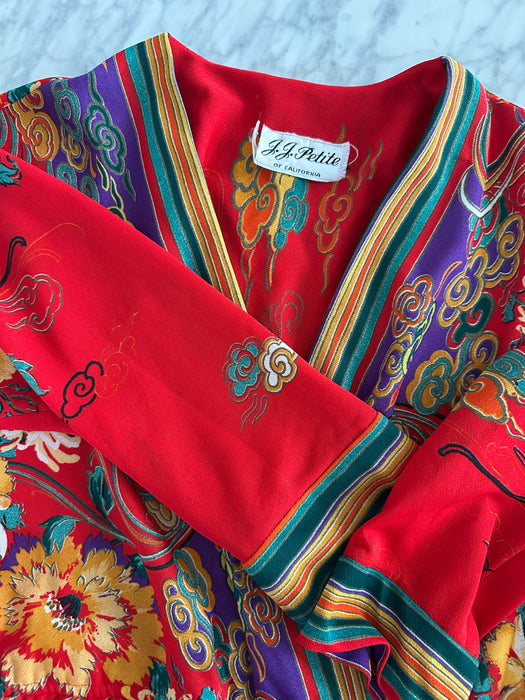 1970s Floral V-Neck Dress