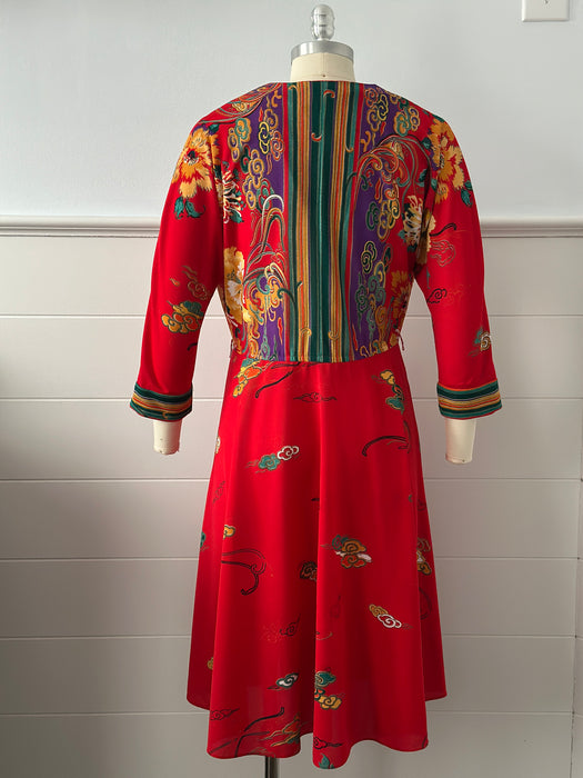 1970s Floral V-Neck Dress