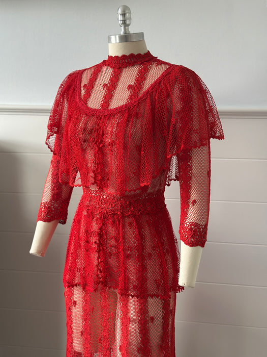 1980s Tiered Lace Midi Dress