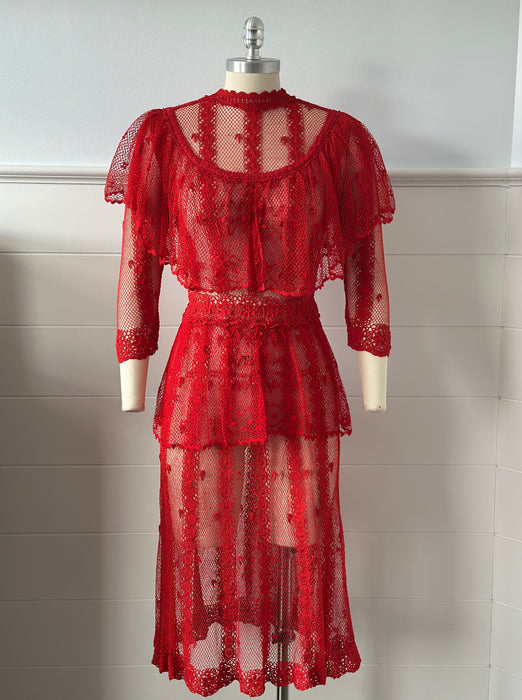 1980s Tiered Lace Midi Dress