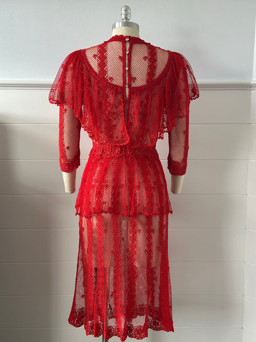 1980s Tiered Lace Midi Dress