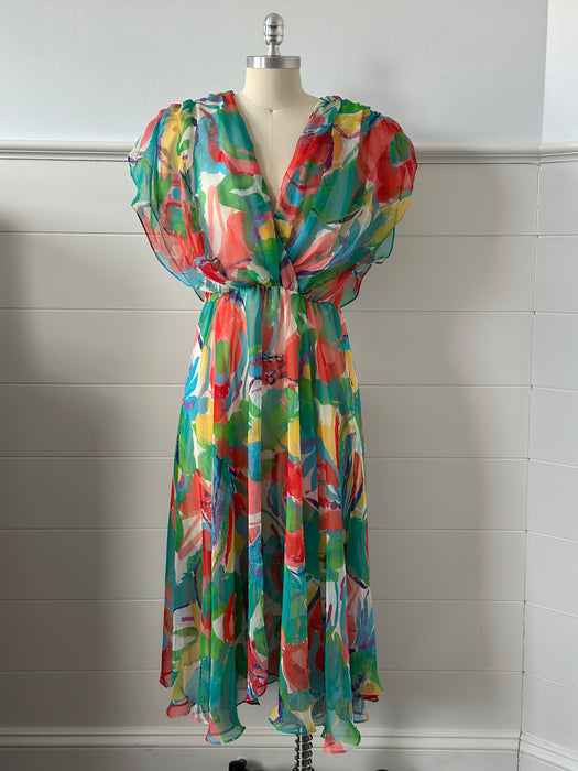 1970s Watercolor Dress